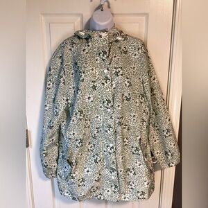 Green and white floral raincoat or windbreaker-size large